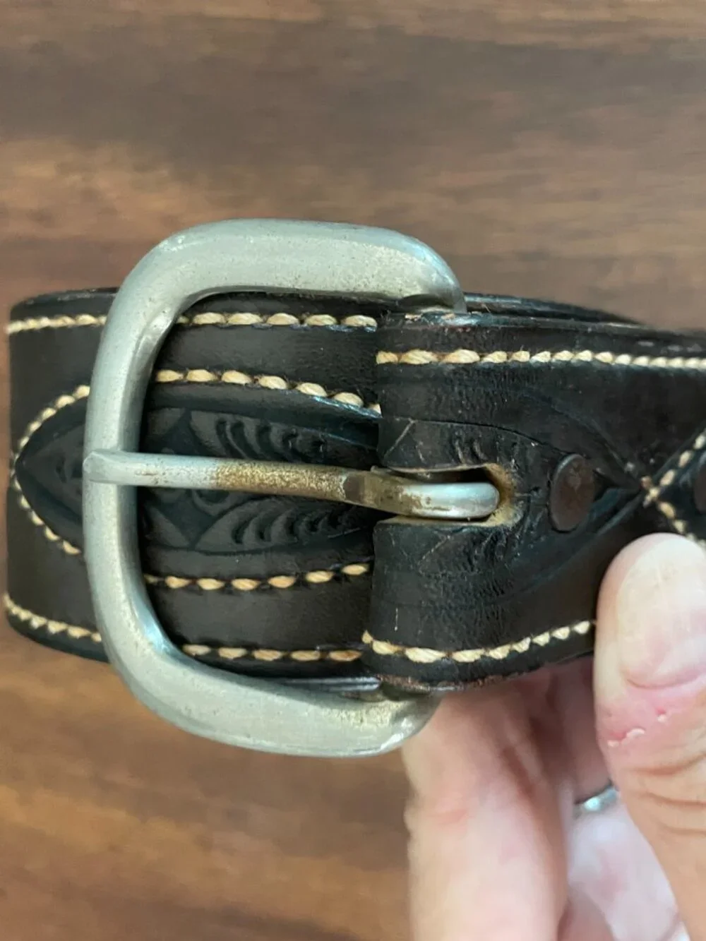 Tooled Leather Brown Belt 34